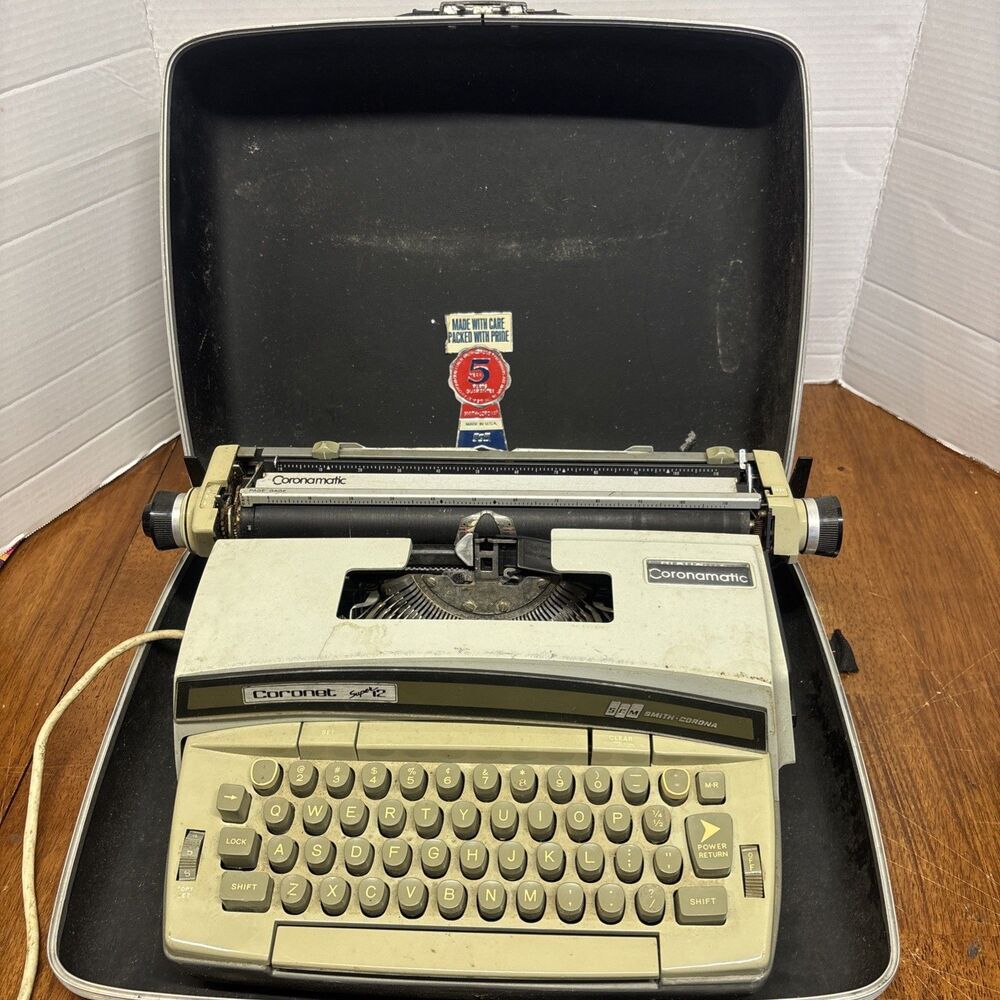 Vintage Smith Corona Coronet Super 12 Electric Typewriter Brown With Case